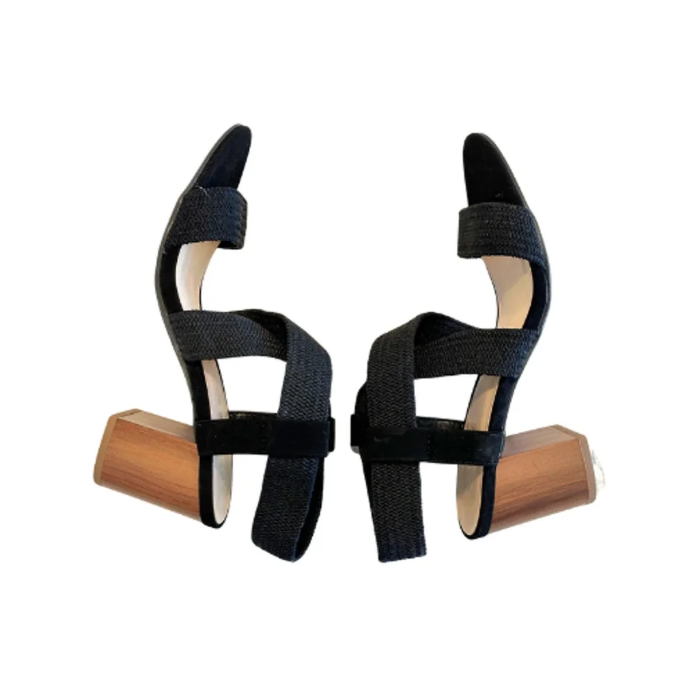 Solanz Elaina Sandals Strappy Block Heels Black Women’s Size 7.5M